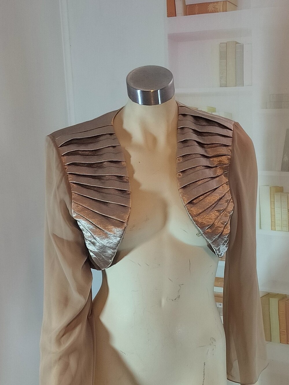 Vintage Womens Metallic Taupe Shrug Bolero